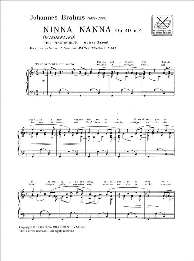 Ninna - Nanna Op. 49 N. 4 - Per Pianoforte - pro klavír